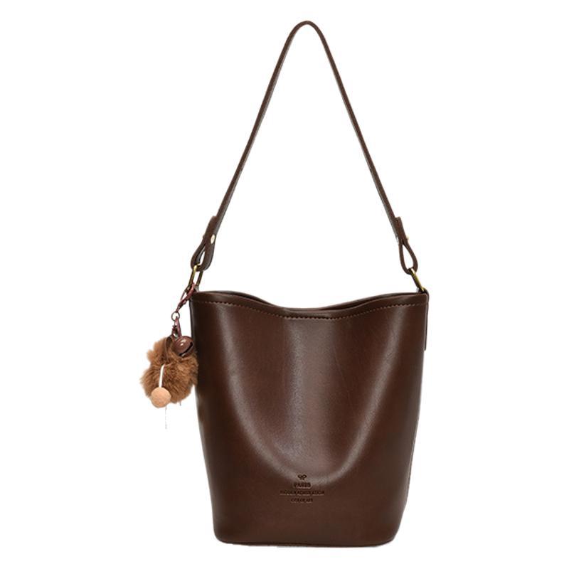 Autumn Fashion Retro Portable Bucket Bag, High-end Sense Versatile Casual Shoulder Bag, Simple Texture Messenger Bag