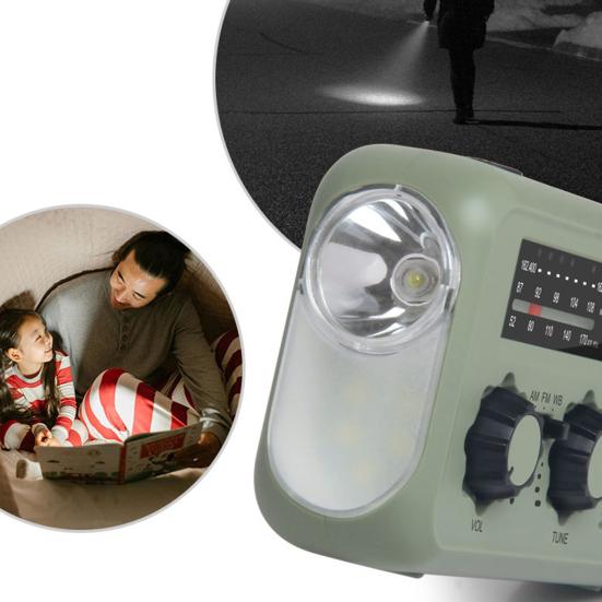 רדיו חירום עם פנס רב-תכליתי קומפקטי נייד אזעקת SOS פס AM/FM רדיו נטען באמצעות ידית סיבובית