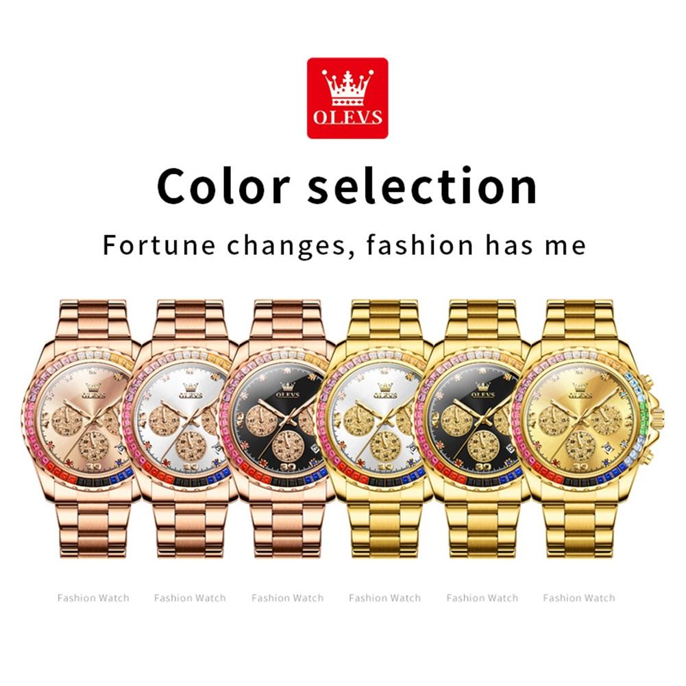 OLEVS 2939 Top Brand Men's Quartz Watch Rainbow Diamond Bezel Waterproof Chronograph Date Display Man Wristwatch Luxury Business