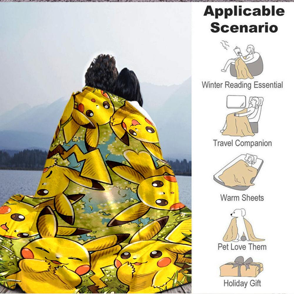 1pc Pikachu Blanket Lightweight Flannel Blanket Throw Blanket For Sofa, Bed, Travel, Camping, Livingroom, Office, Couch