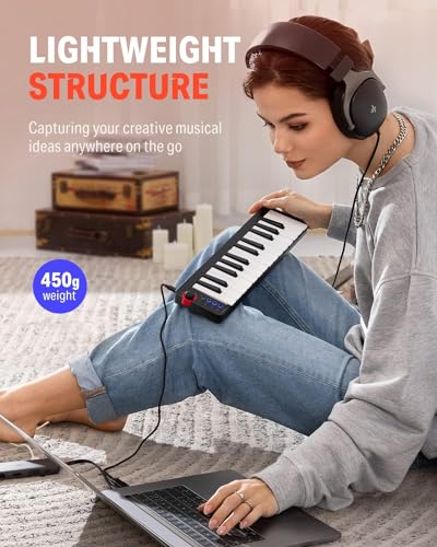 Donner MIDI Keyboard, 25 Keys, USB Controller, Mini Keyboard, Compact, Velocity Sensitive, Music Production, Japanese Instruction Manual, Black N-25