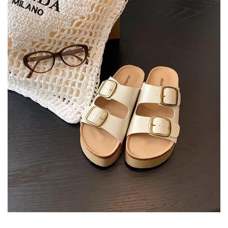 

Grape mother s new retro double buckle belt outer wear thick bottom heightening beach slippers summer outer wear women 39