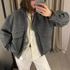 Bornladies New Autumn Winter Retro Jacket Women's Zipper Front Coat Fit Flap Pockets Stand Up Collar Casual Jackets