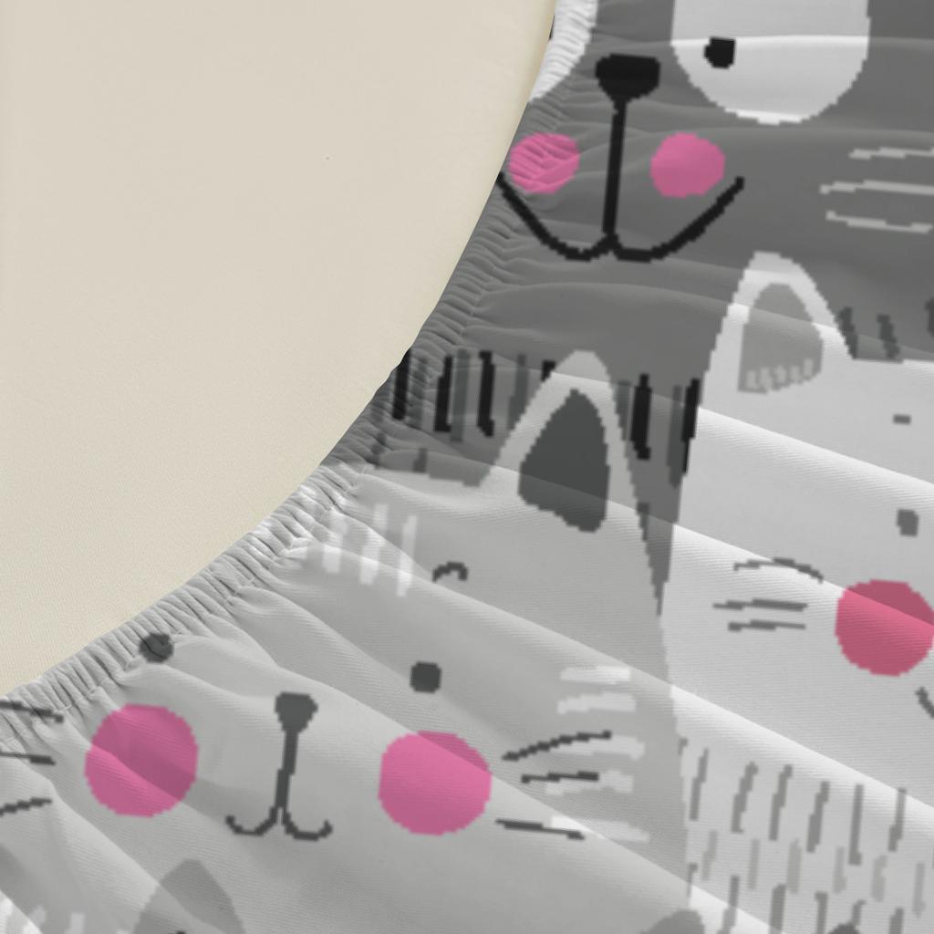 3pcs Black And White Cats Fitted Sheet Sets Cartoon Cat Pattern 3D Printed 100%  Polyester Flat Sheet With 2 Pillowcases