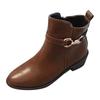 Mode Damen Leder Quadratische Absätze Reißverschluss Uni Kurze Stiefeletten Runde Zehenschuhe Stiefel Damen Stiefeletten