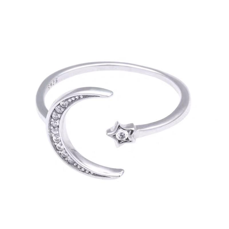 Beixi s925 Sterling Silver Star & Moon Open Ring for Women - Chic & Elegant Design for Daily Wear
