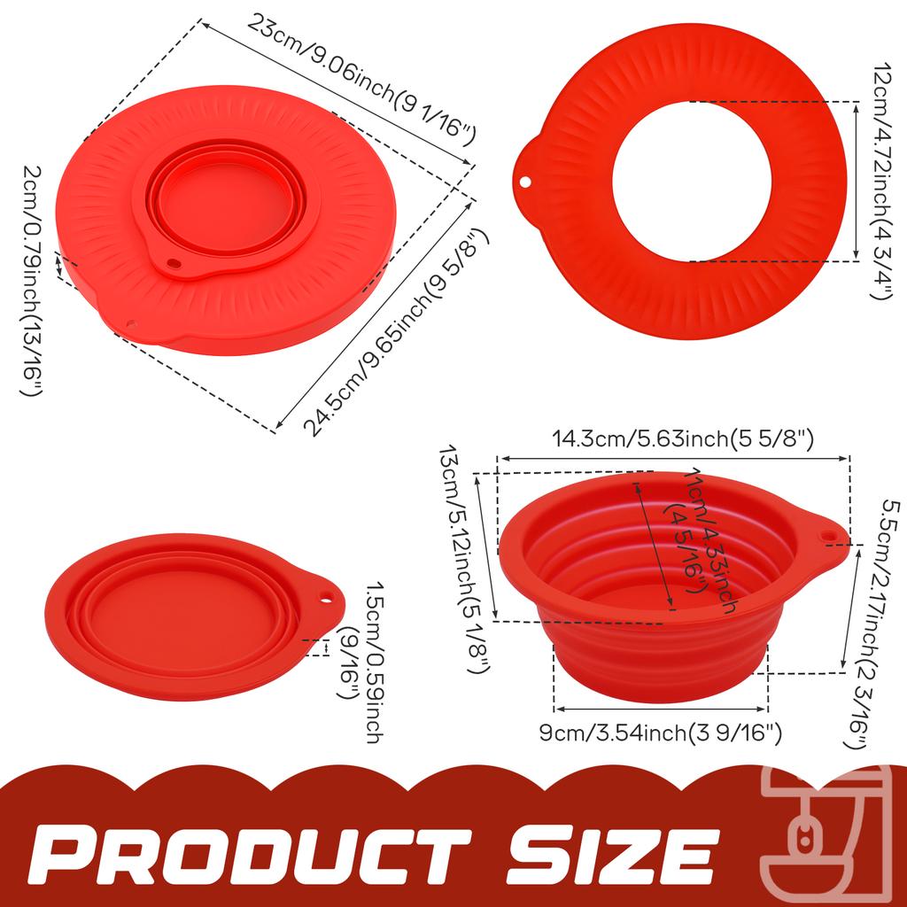 3 Pcs Silicone Mixer Bowl Cover for 4.5-5 Quart Tilt Head Stand Mixer Splash Proof Lid with Collapsible Bowl Kitchen Mixer Cover