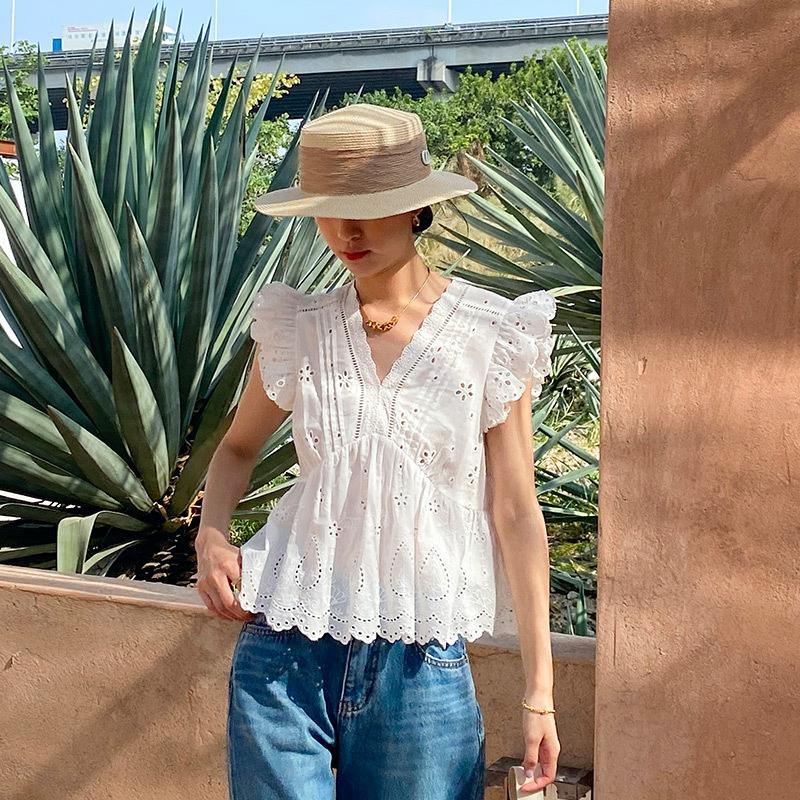 

Женский летний новый модный вышитый топ L бежевый