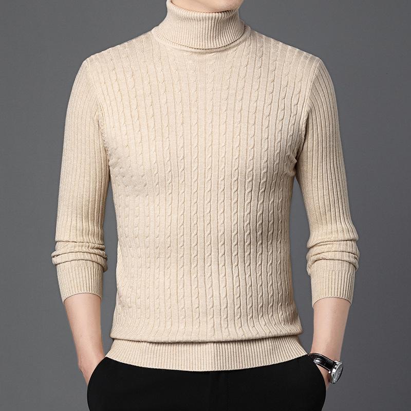 Winter Autumn Men's Formal Clohtes Striped Knit Knitwear Turtleneck Sweater For Men Tops Blouse Undershirts Work