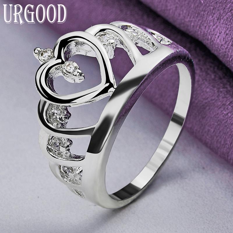 925 Sterling Silber herzförmige Krone AAA Zirkon Ring Mode Geschenk Party Schmuck