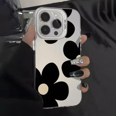 Schwarze Blume Farbe Silberne Hülle Handyhülle für Apple 17/16/15 Pro, 14 Pro Max/13/12 - Heißer Verkauf