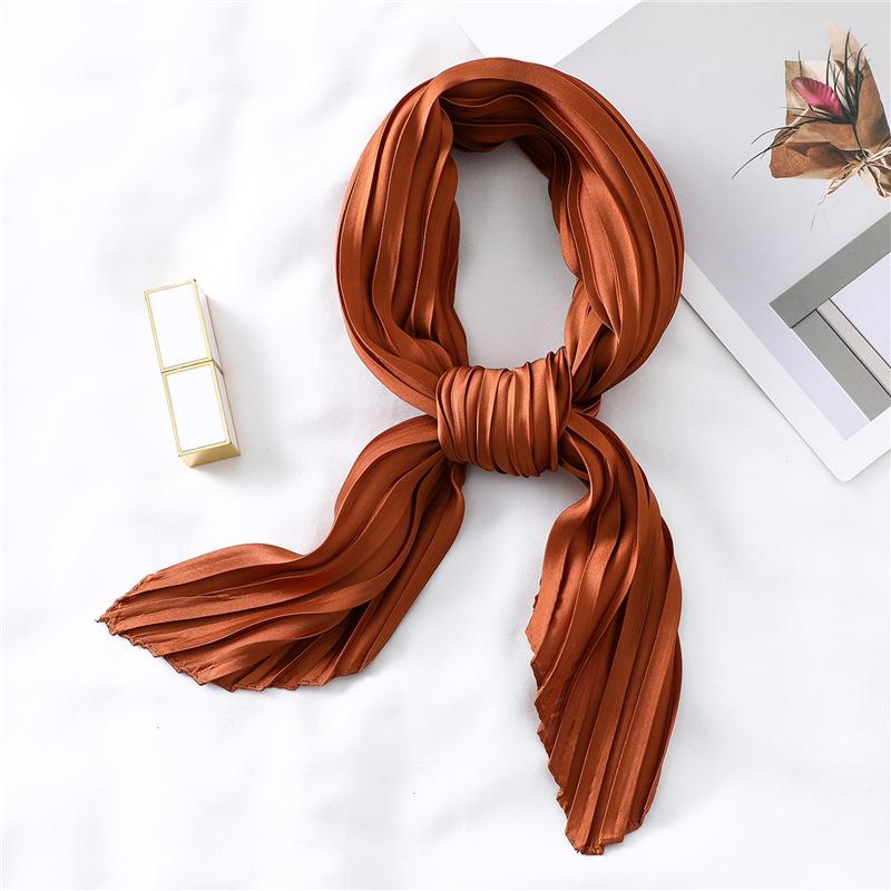 Simple Solid Color Versatile Small Scarf, Pleated Square Scarf, Women'S Season Decoration, Collar Scarf, Pressed Satin Imitation Silk
