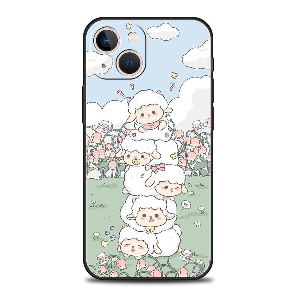 Phone Case Cover for iPhone 17 16 15 14 13 12 Pro Max 11 Pro Max 17AIR Plus Shockproof Soft TPU Bag Cute Little Lamb Angel Sheep