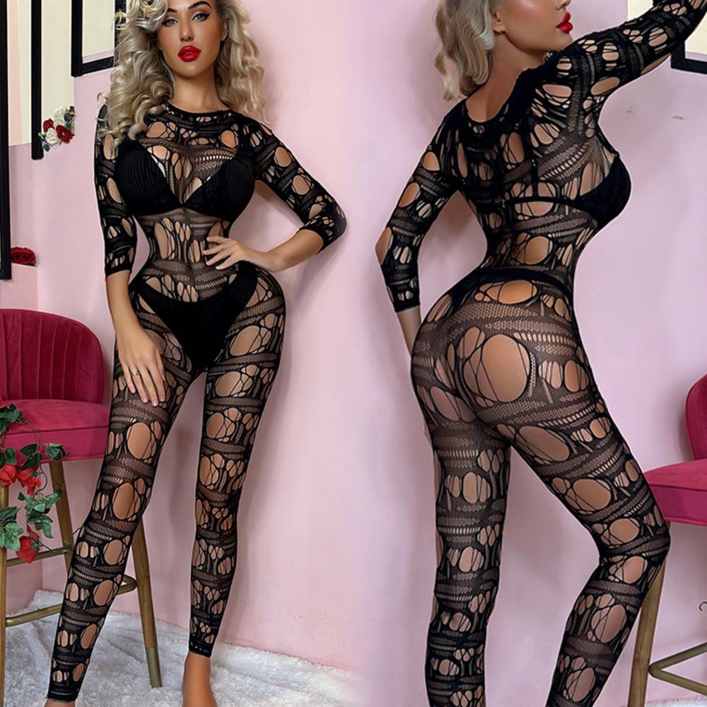 2024 New Hot Selling Sex Bodysuits Women's Fishing Net Full Body Stocking Costume Ladies Erotic Mesh Hollow Transparent Jumpsuit