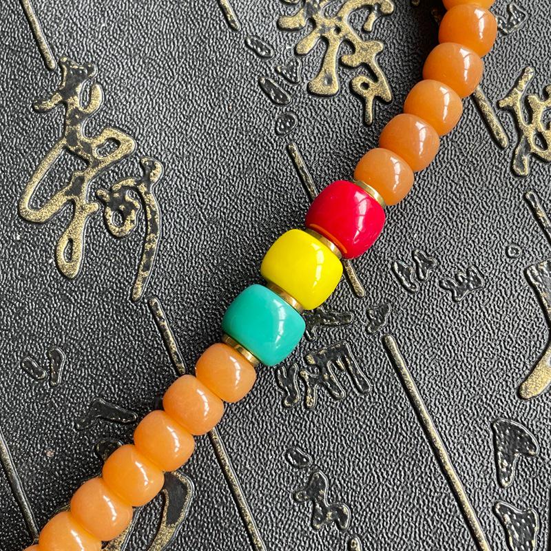 Honey Yellow Weathered Bodhi Seed Beads Mala Bracelet for Men and Women