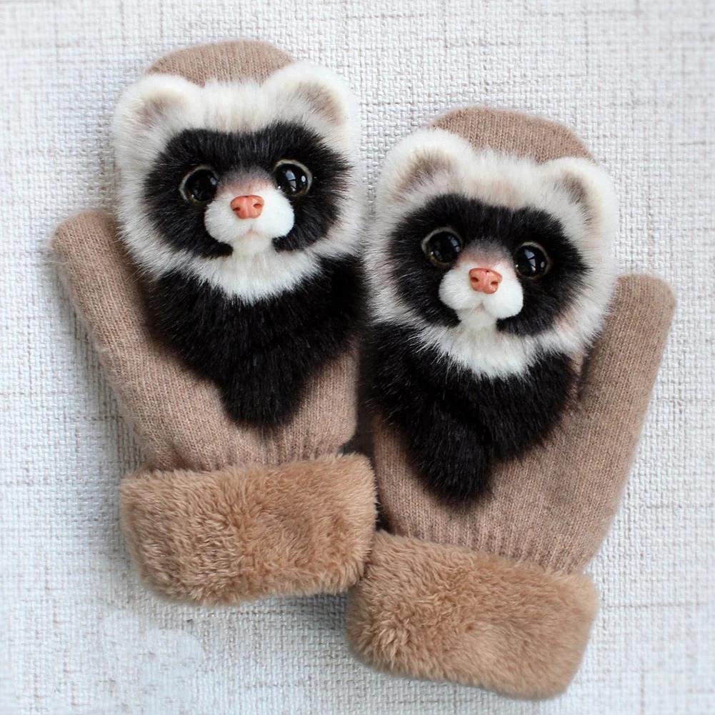 

New Style Winter Warm Gloves Women Animal Pattern Glove Warmth Plush Knitted Glove Fashion Cute Gloves for Women Guantes