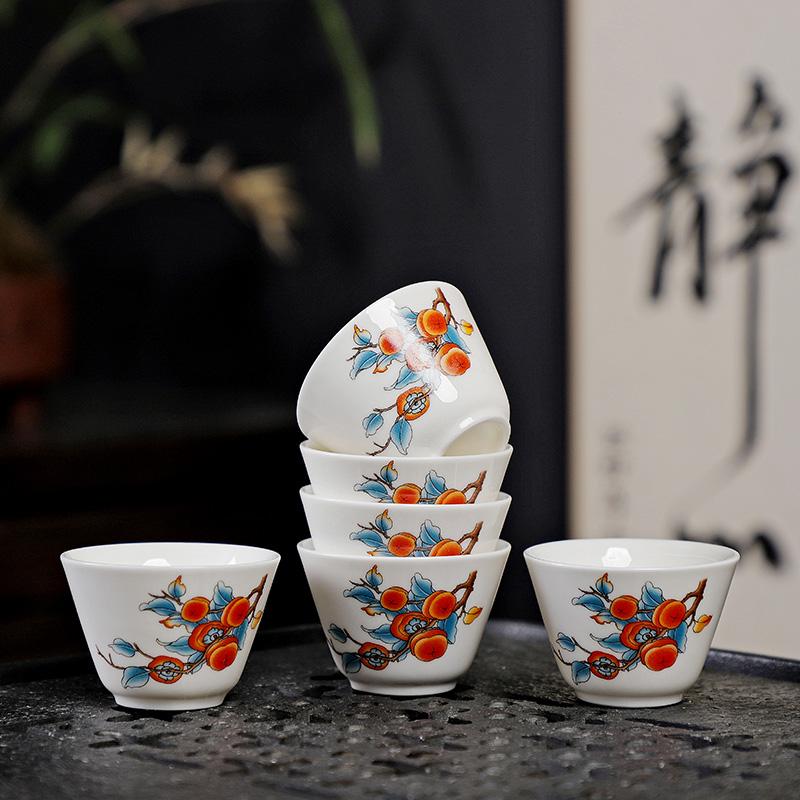 6pcs Exquisite Ceramic Master Cup Chinese Portable Beauty Tea Set Handmade Zen Small Tea Bowl White Porcelain Tea Cup Set 5.5x3.5cm    40ml