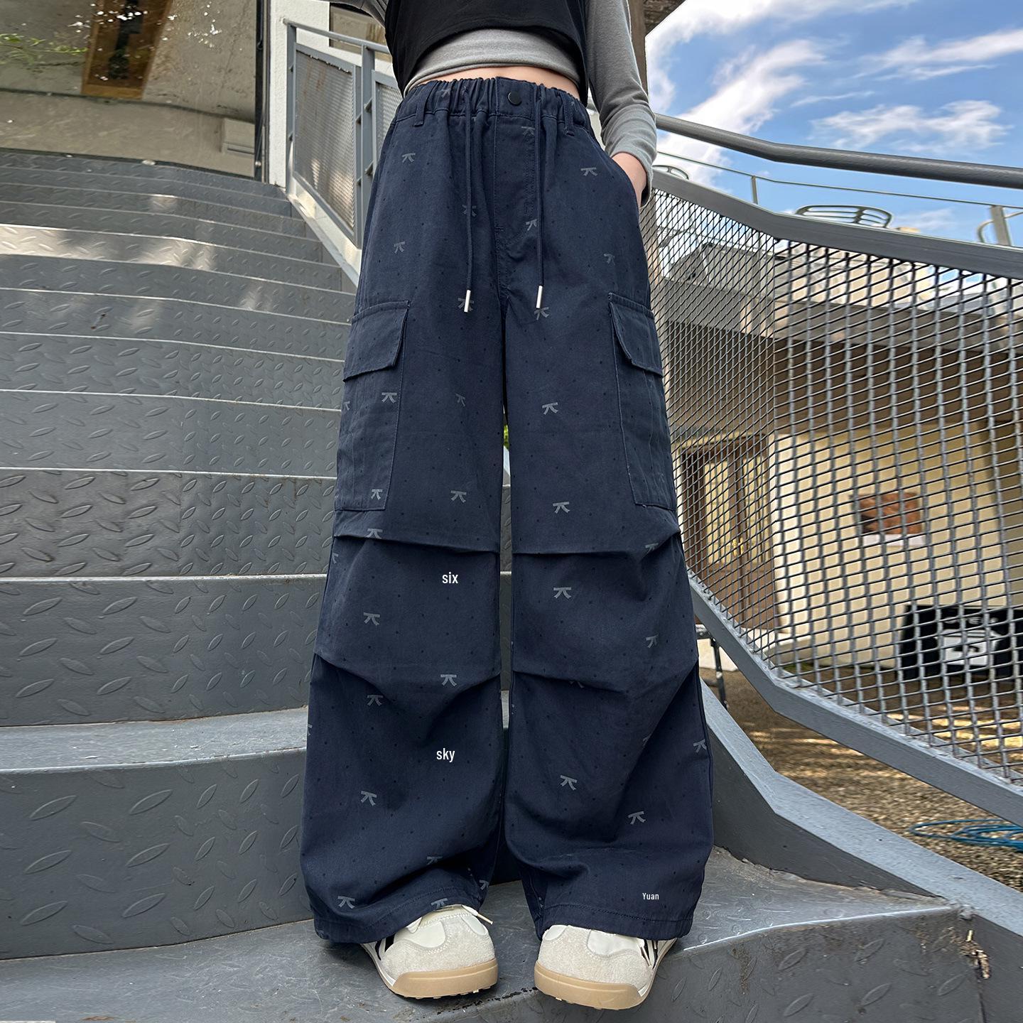 

Широкие брюки карго с принтом по всей поверхности для девочек - Новый стиль 2025 для весны и осени 130cm