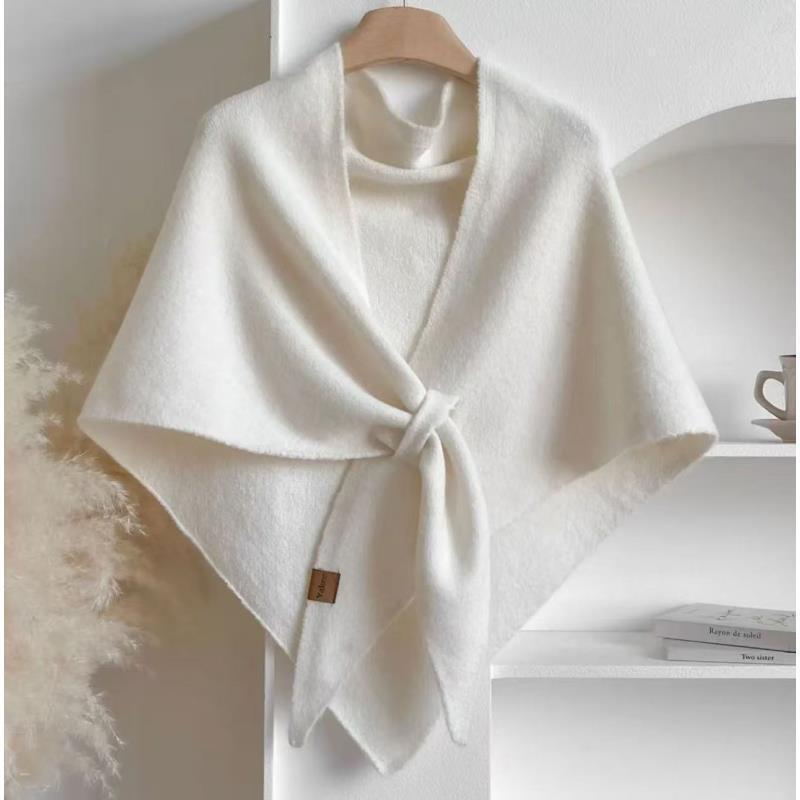 

2025 Autumn/Winter Women s Wool Blend Triangle Shawl - Thick Warm Knitted Poncho