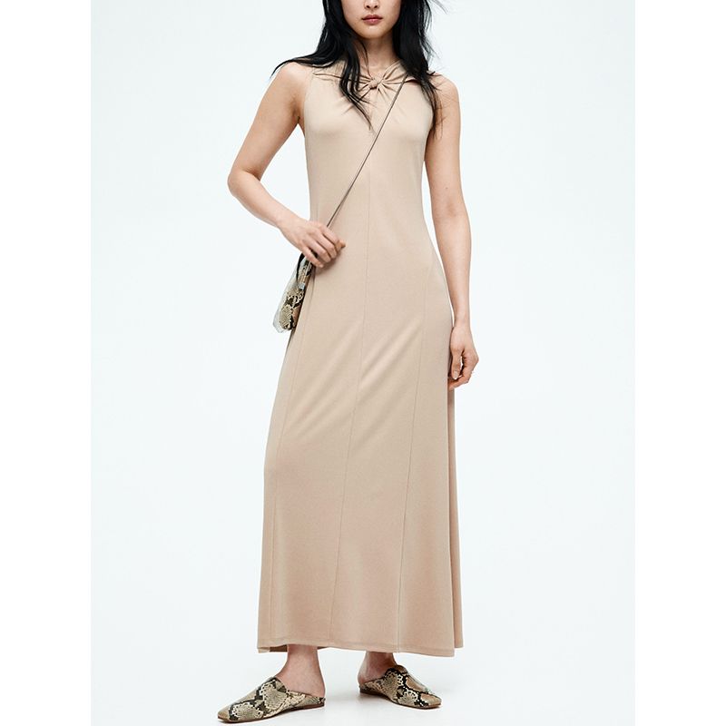 Spring and Summer Women's Clothing French Style Pendant Design Micro-Pull Skirt V Neck Sleeveless Length Bow Tie Dress 1277397