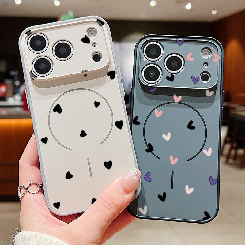 Cute Cartoon Love Hearts Case For iPhone 17 Pro Max Funda iPhone 16 15 14 13 Pro Max Magnetic For Magsafe Hybrid Slim Matte Cover