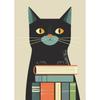 1pc Frameless Canvas Painting  Cartoon Cat with Books Poster Print Canvas Painting Wall Art Picture Library Bookstore Room Decor