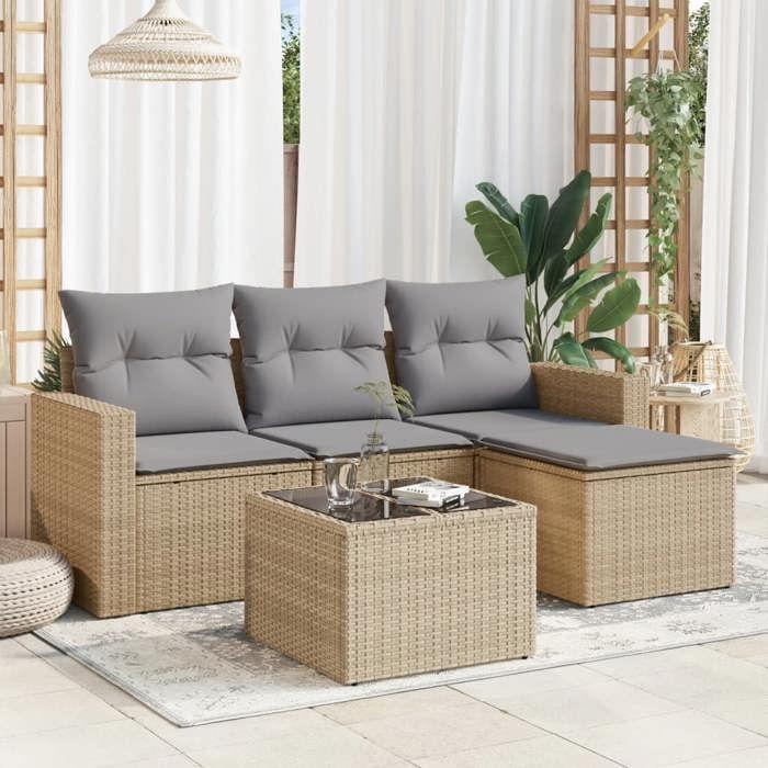 VidaXL Garden Lounge Set with Cushions 5 Pcs Beige Braided Resin 3218869