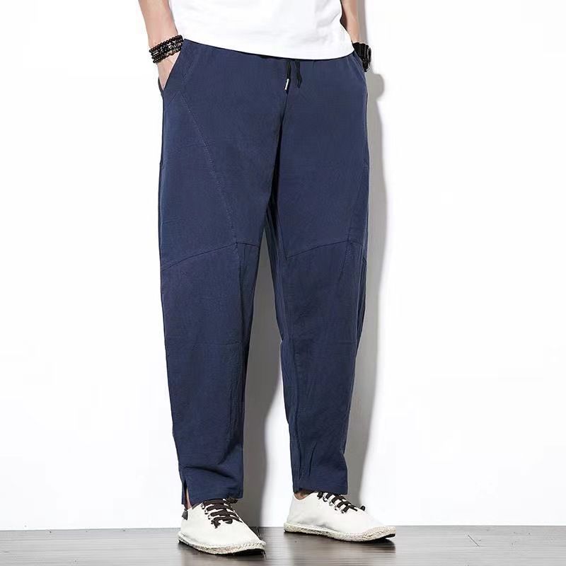 Japanese-style Retro Cotton and Linen Casual Pants, Men's Plus-size Chinese-style Loose Small-leg Radish Pants, Thin Linen Long Pants