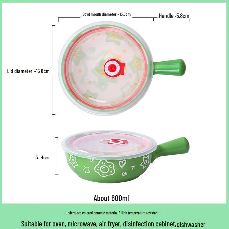 Cartoon Ceramic Oven-Safe Baking and Salad Bowl with Handle