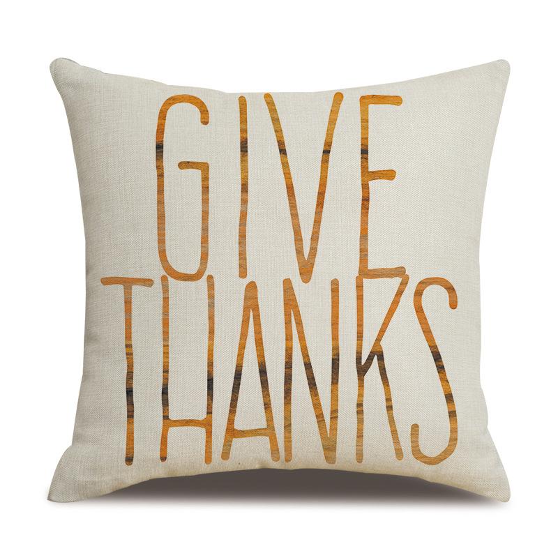 Thanksgiving Linen Pillowcase Autumn Pumpkin Print Pillow Cushion Cover