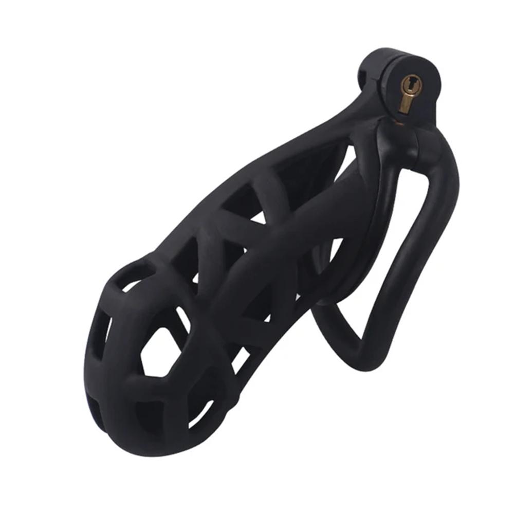 Chastity Men's Lock Chaste Vessel Černá Světlý PVC kroužek na penis Stahovací kroužek Multi Size Cage SM Sex Toys BDSM
