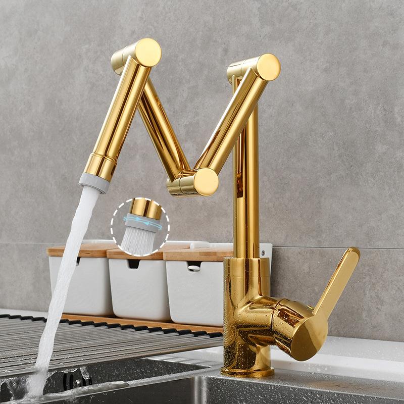 Brass Nickel Folding Kitchen Sink Faucet Retractable Rotary Hot And Cold Mixed Water Faucet Deck Mounted Wash Basin Sink Tap