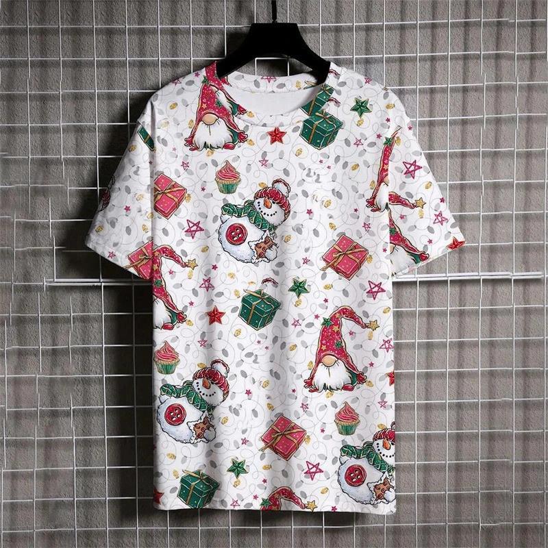 Merry Christmas Festival Funny T-shirt For Men Full Print Santa Claus Reindeer Graphic Xmas Themed Short Sleeve T Shirt 2026