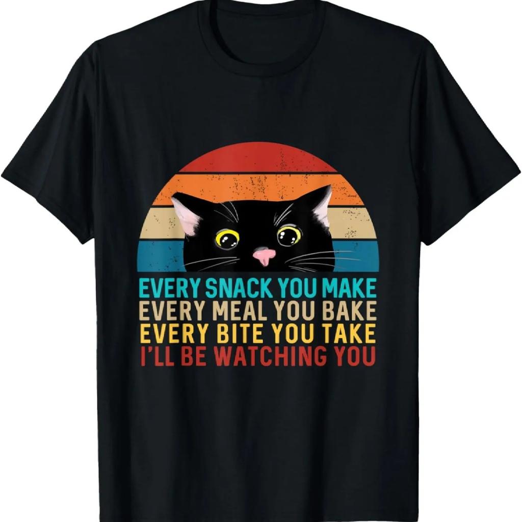 Schwarzkatzen-Thema Jede Snacks, die du machst Retro Peekende Katze T-Shirt