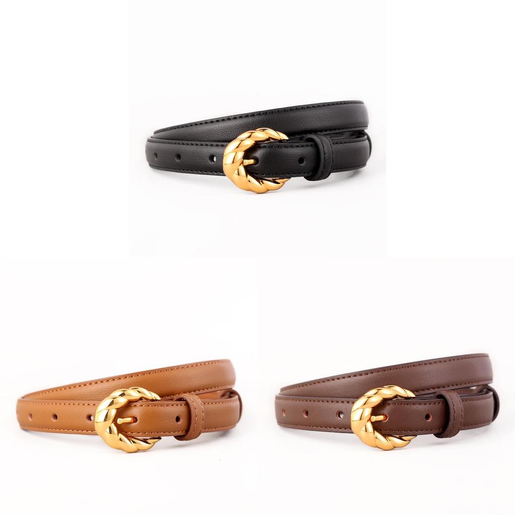 Genuine Leather Vintage Womens Belt With Twist Pattern Pin Buckle For Casual And Office Wear