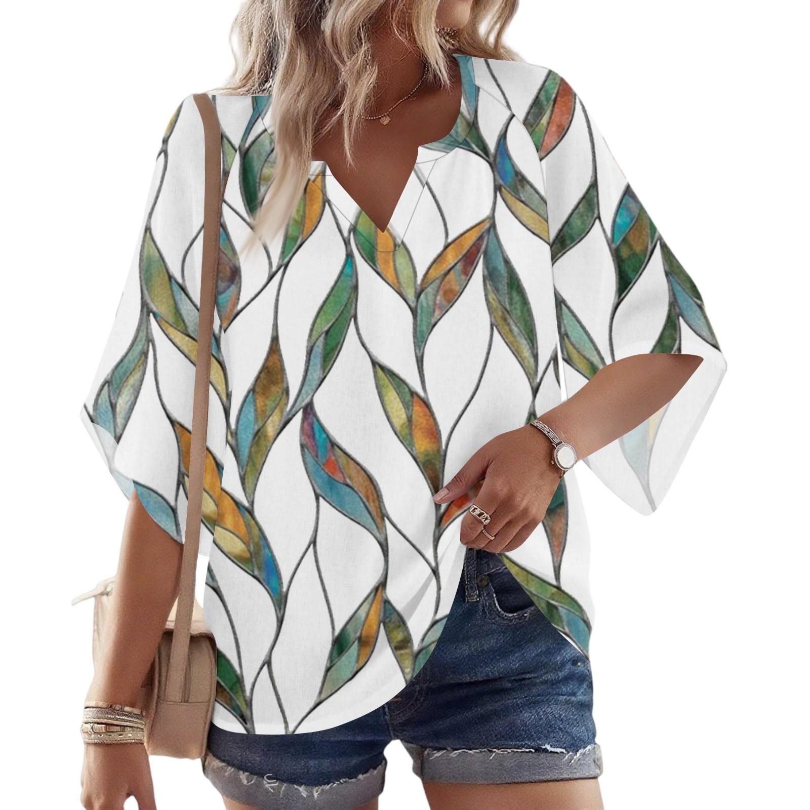 

Женская блузка с рукавом 3/4, V-образным вырезом и цветочным принтом, повседневная, свободная туника XL арбуз красный