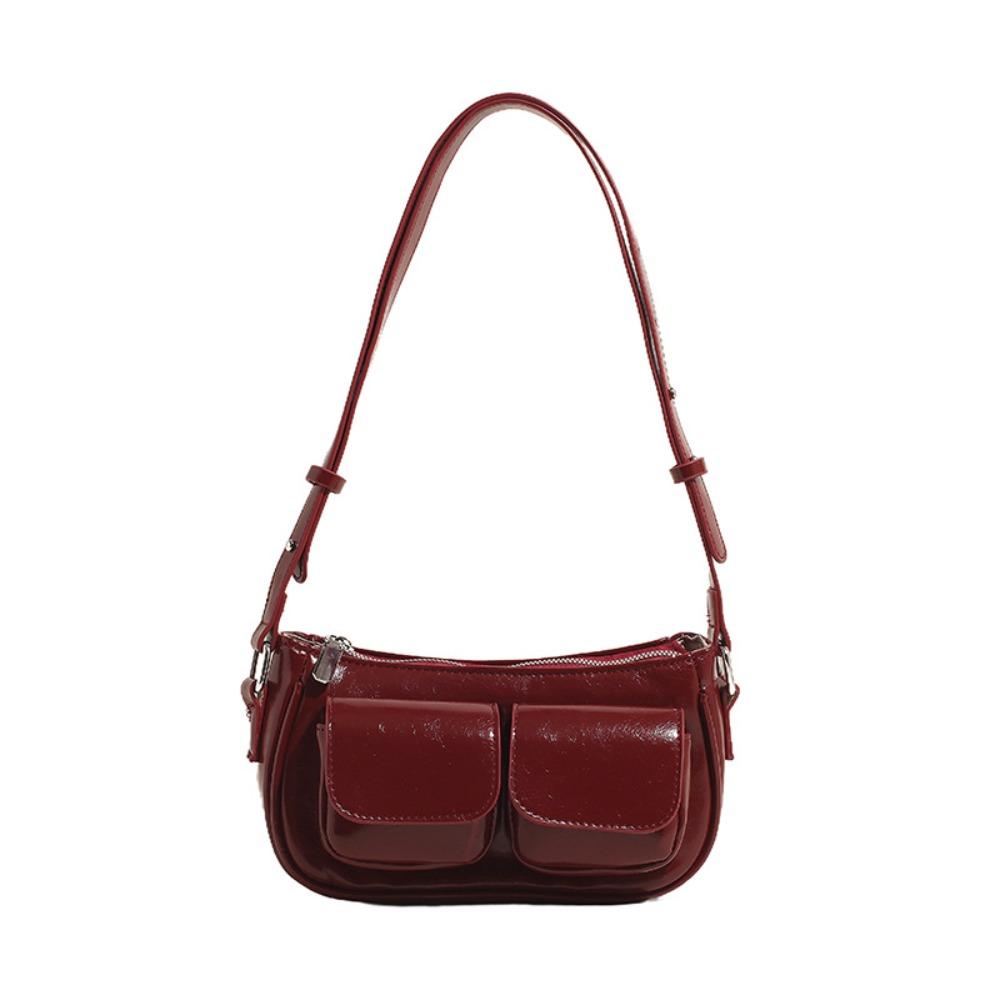 

Сумка-багет из ПУ кожи на молнии, в корейском стиле, женская, элегантная, с карманом, на плечо, для путешествий красный