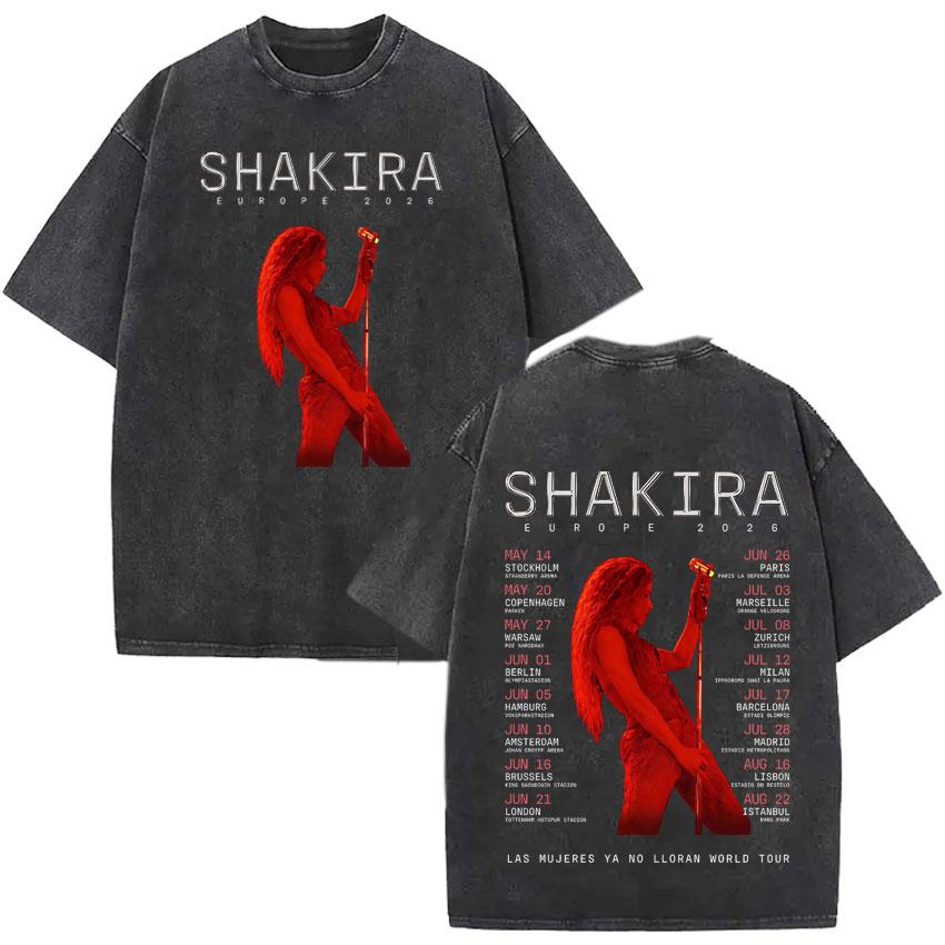 Singer Shakira Las Mujeres Ya No Lloran World Tour Tshirts Mens Hip Hop Tshirt Vintage Washed Summer Oversized Cozy Tee Shirt