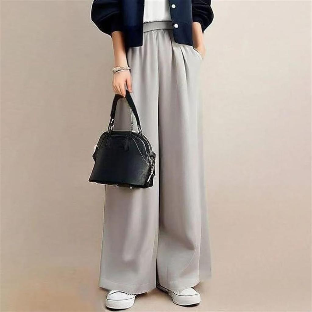 [YUANYUAN] Women's 2-Piece Set: Short Jacket & Wide Pants, Pantsuit, Summer Outfit, Round Neck, Long Sleeves, Single Button, Casual, Relaxed Fit, Figu