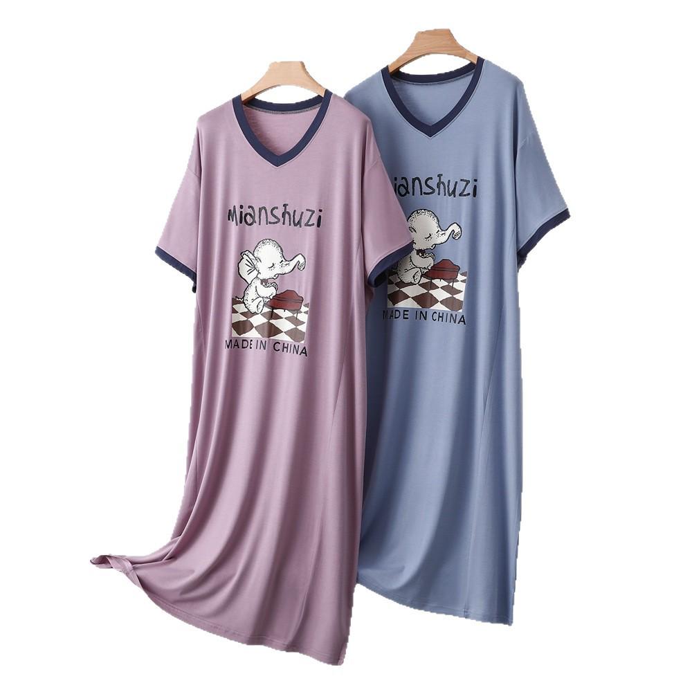 2026 Plus Size Color Block Short Sleeve Nightgown: Loose Casual Homewear Dress for Indoor & Outdoor Wear