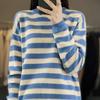 Andy Velvet Striped Round Neck Knitted Base Shirt for Women In Autumn and Winter Skin-friendly and Warm Pullover Top Loose and Versatile Sweater