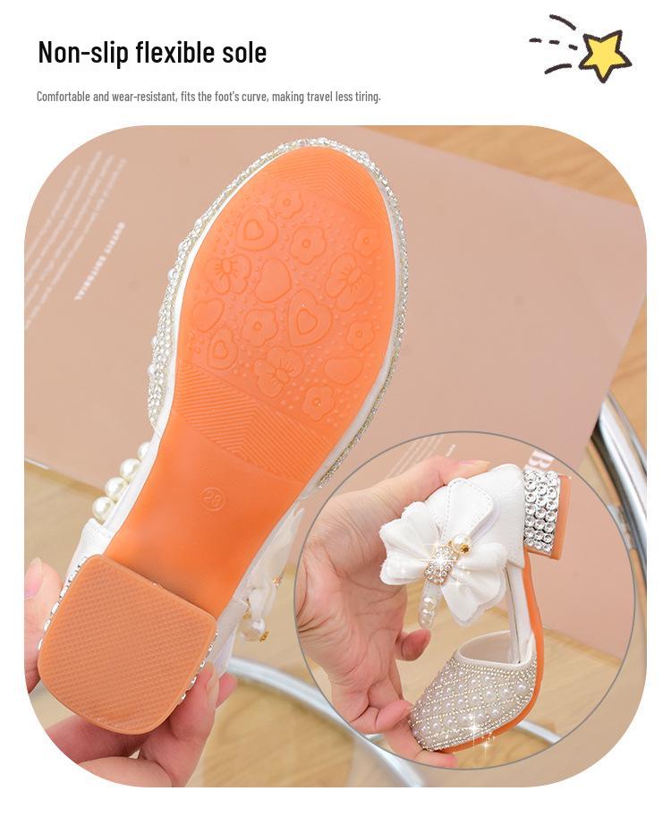 Meisjes Prinses Kristallen Hoge Hakken: Elegante Gesloten Leren Schoenen voor Optredens en Speciale Gelegenheden