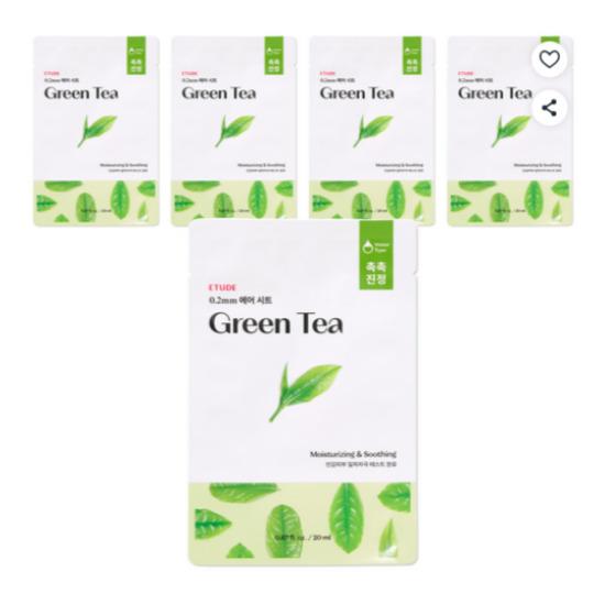 ETUDE 0.2 Therapy Air Mask Green Tea Soothing Hydrating Sheet Mask 5pcs