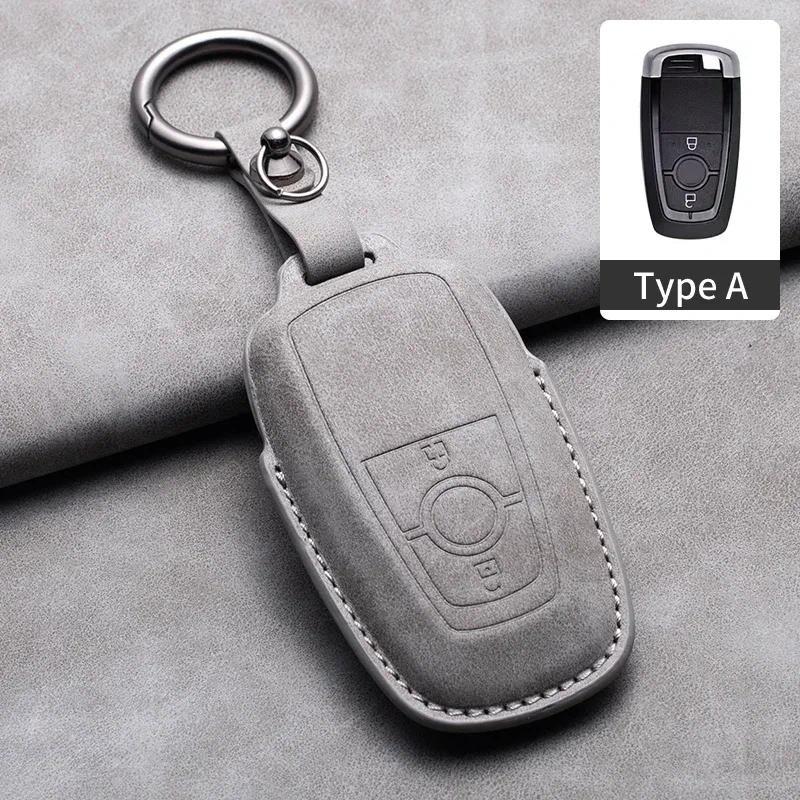 Läder Bilnyckelfodral Skydd För Ford Fusion Mustang Explorer F150 F250 F350 Ranger Mondeo Fjärrnyckelskal Hållare Fob Tillbehör