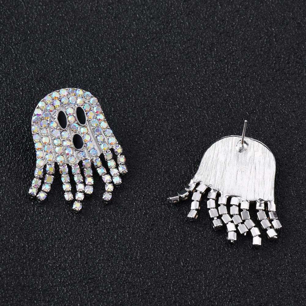 Ghost Inlaid Zircon Crystal Stud Earrings Shiny Women Tassel Dangle Halloween Jewelry Gifts for Her