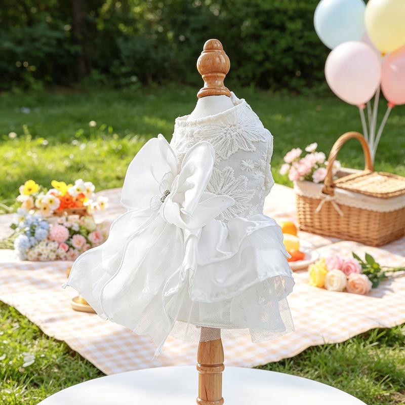 Elegant Lace Bow Pet Dress, Gorgeous Princess Wedding Outfit for Small Dogs Cats, Fit for Teddy Bichon Pomeranian