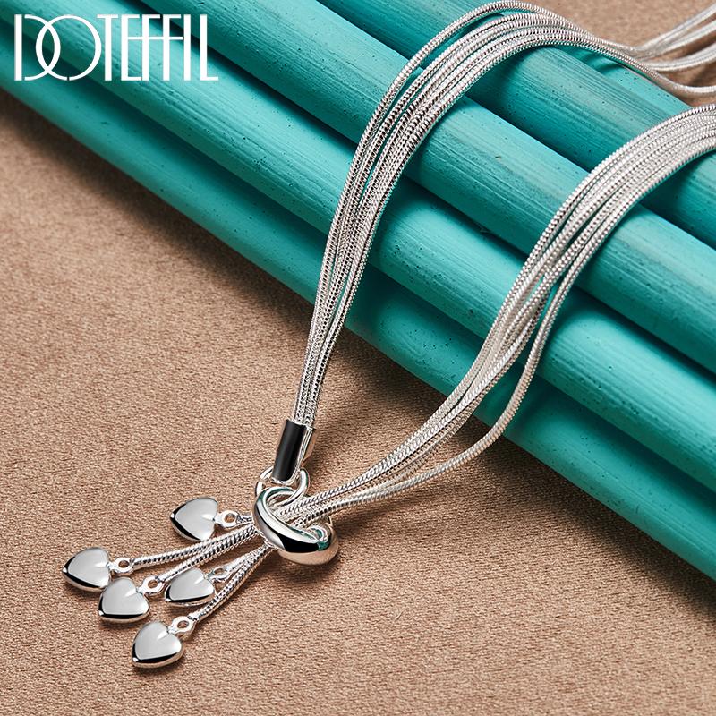 Lanț cu șarpe multiplu din argint 925. Colier cu pandantiv cu cinci inimi Bijuterii la modă pentru nuntă