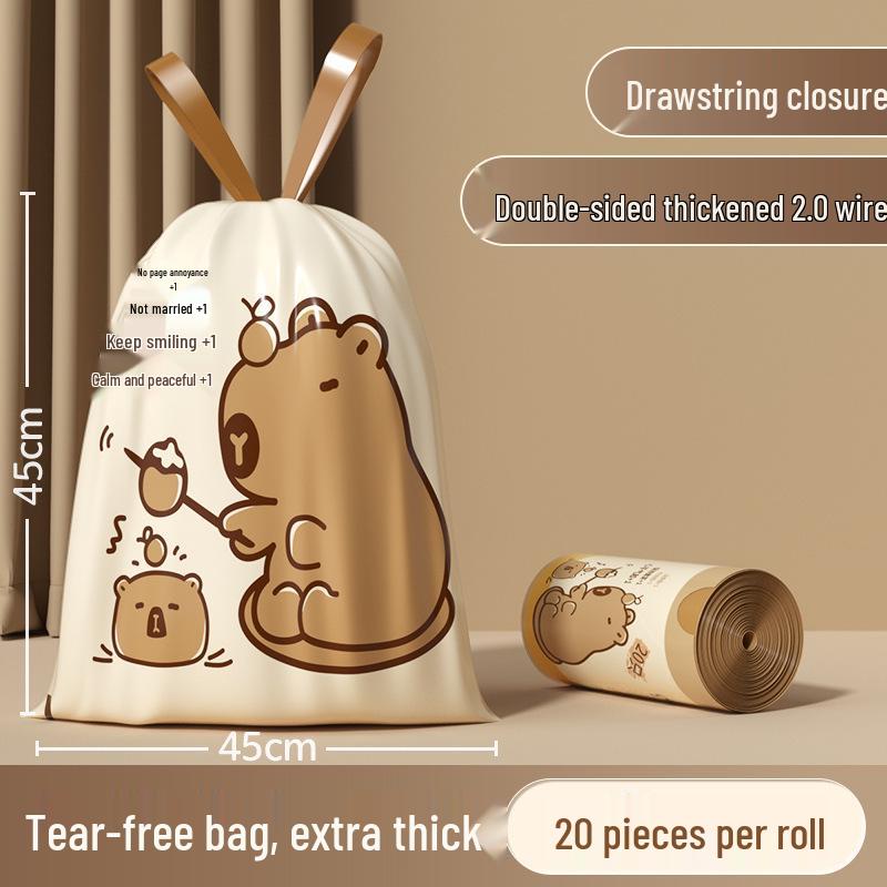 Okas Tear-Free Portable Capibara Thickened Large Garbage Bags for Home, Kitchen, and Dormitory with Drawstring