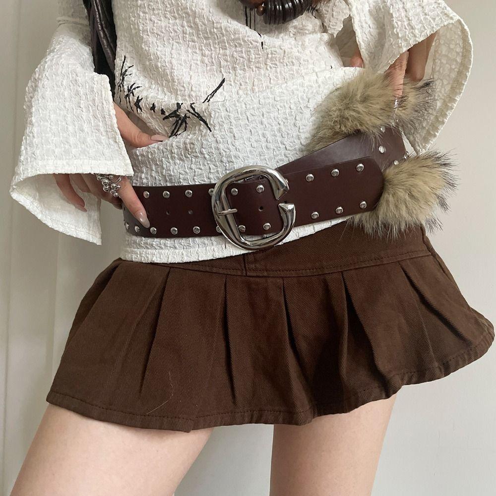 Faux Fur Leather Fur Belt Western Style Plush Belt Personality Y2K Waistband Spicy Girl