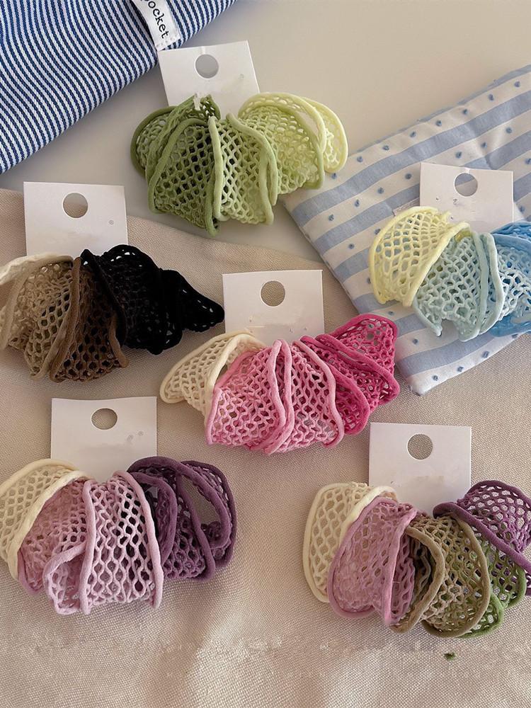 10pcs Random color High elasticity, seamless, hollowed-out, wide hairband, sweet elastic hair string for ladies' style.